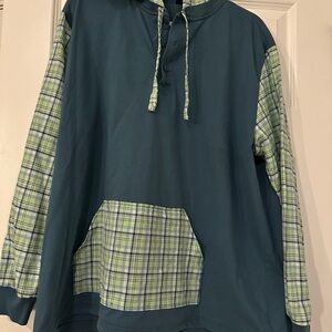 Teal and Plaid Men's Hoodie Sweater